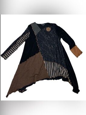 Herzenberg Hand Painted Blouse Women’s Size Large Black And Beige